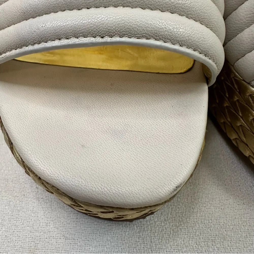 Coach Gold Woven Platform Wedge Sandals Size 8 Cream Leather Strappy